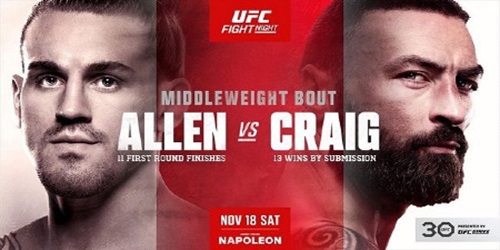 UFC Fight Night 18 de Noviembre 2023 Allen vs Craig En vivo y Repeticion